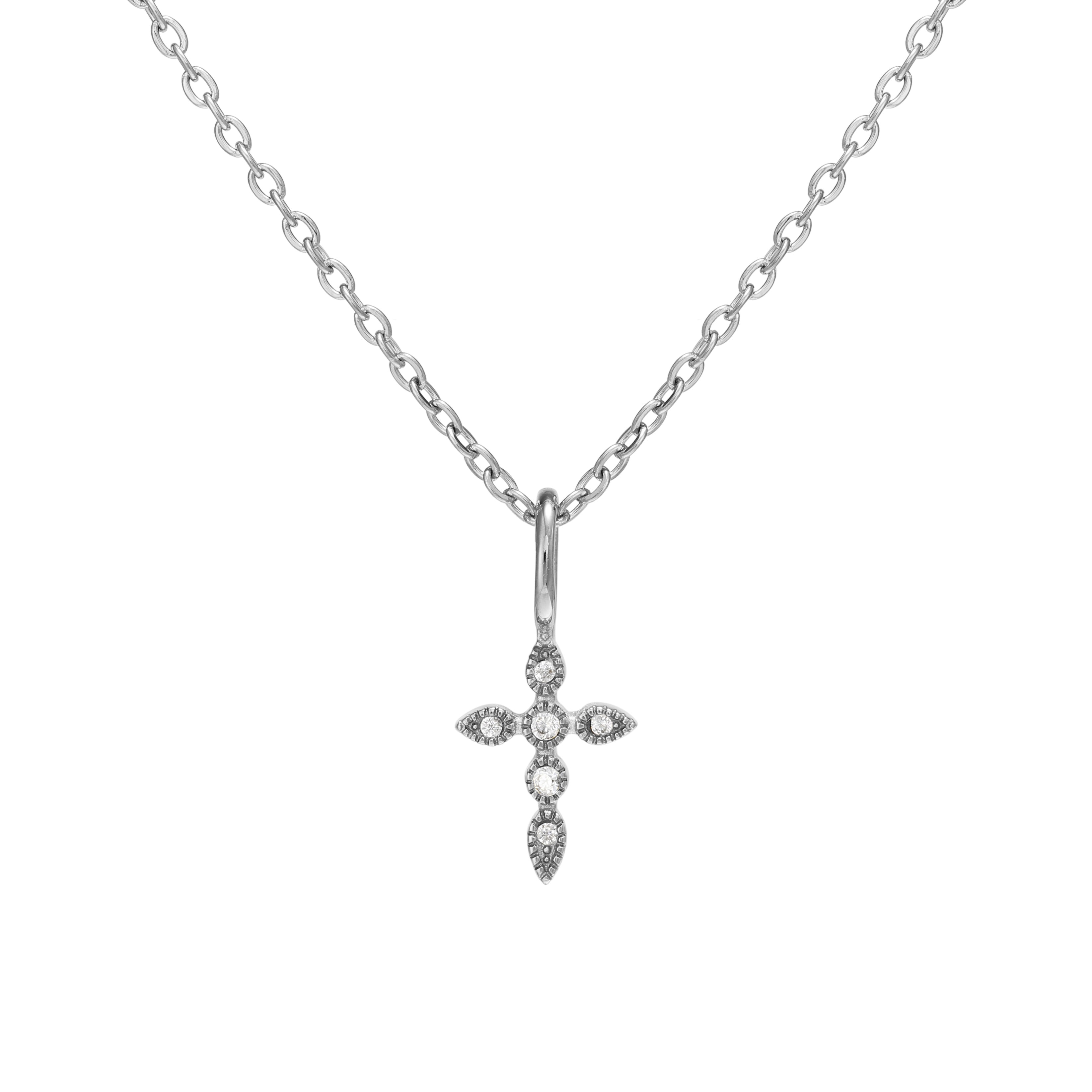 Diamond Cross Necklace Silver