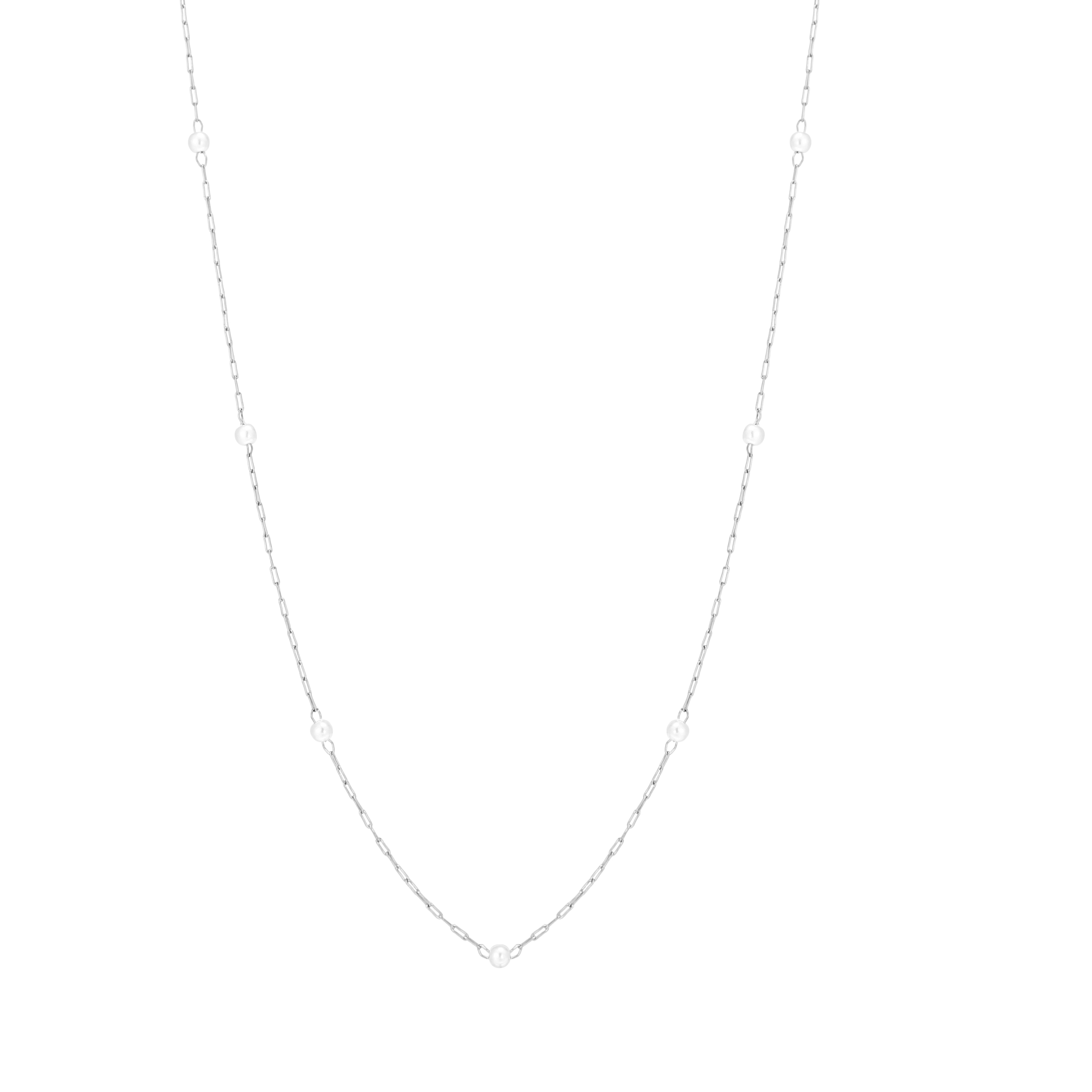 Thin Pearl Necklace Silver