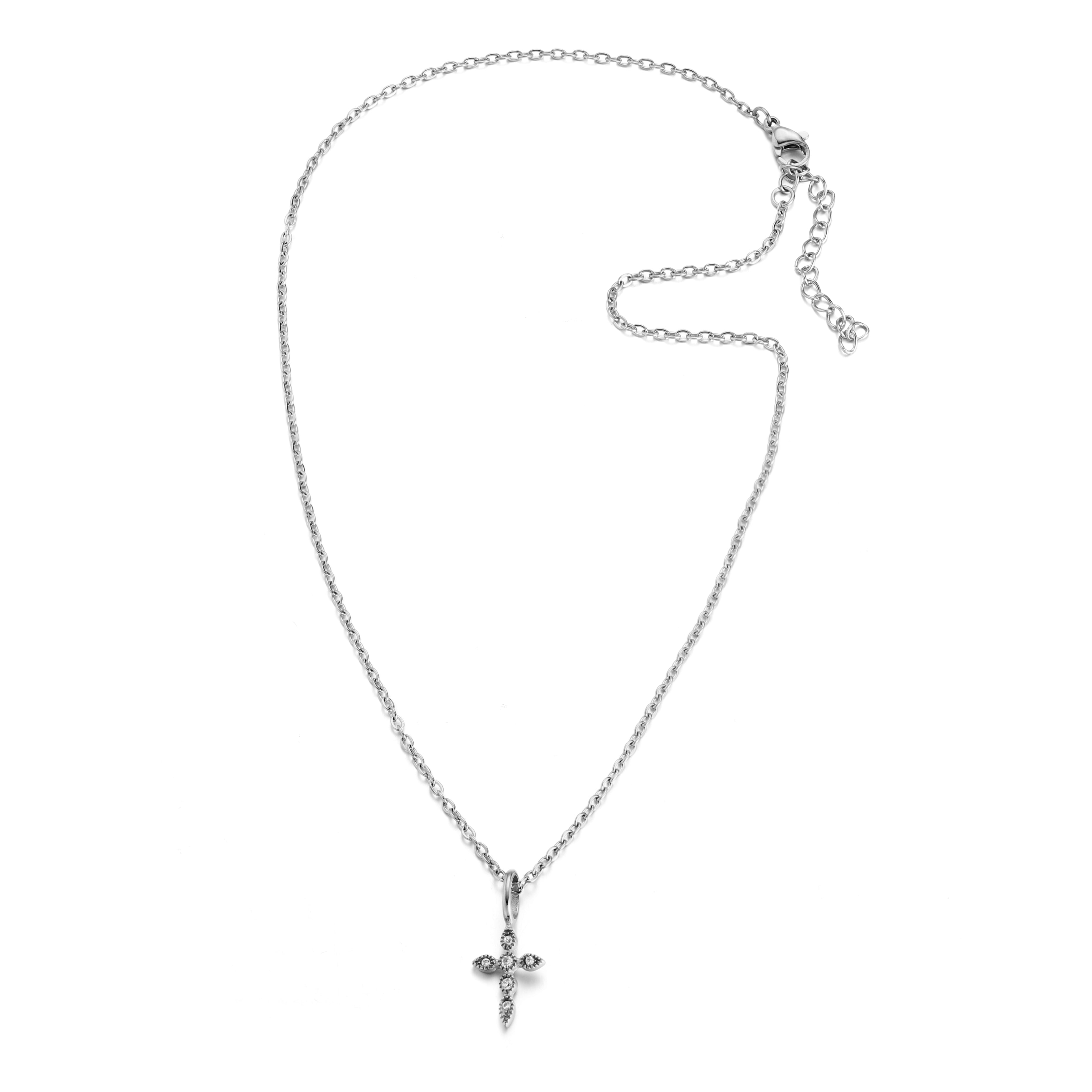 Diamond Cross Necklace Silver