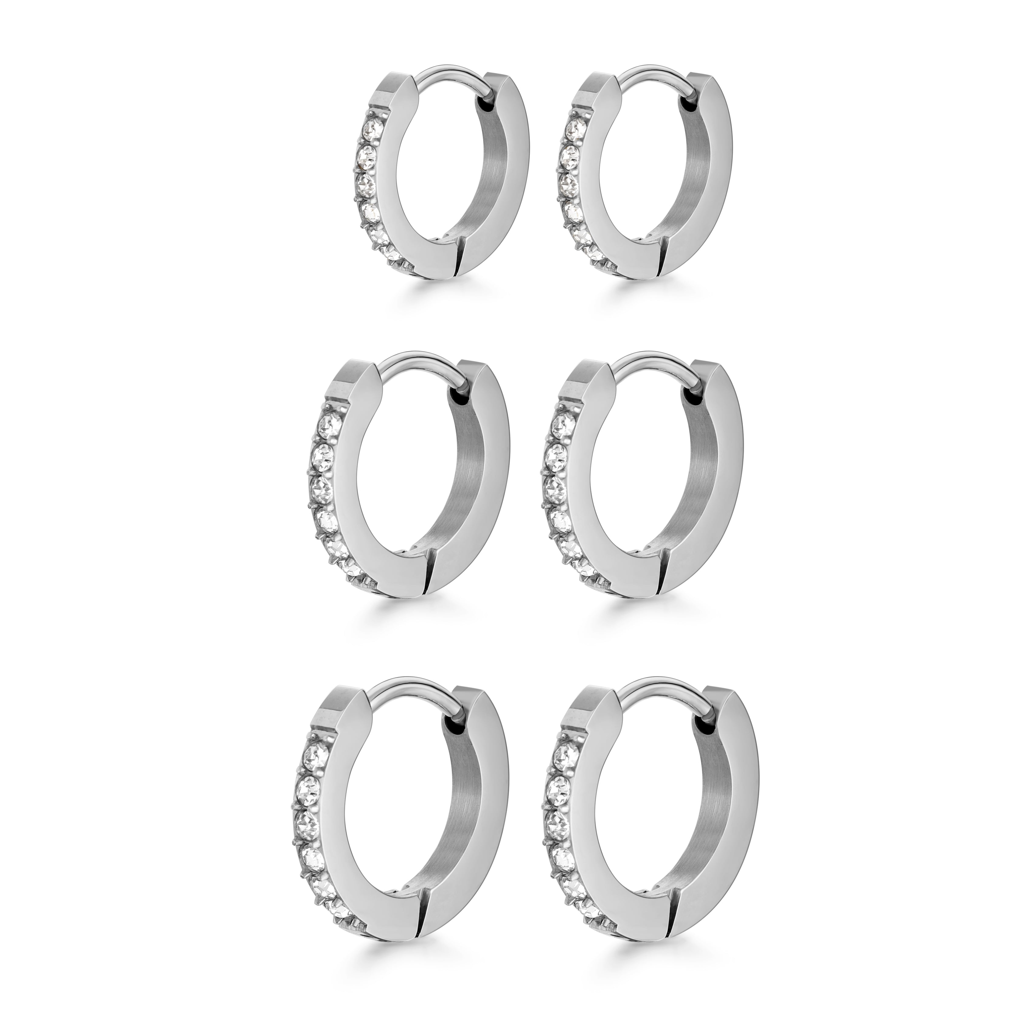 Diamond Hoops Silver 3-Pack