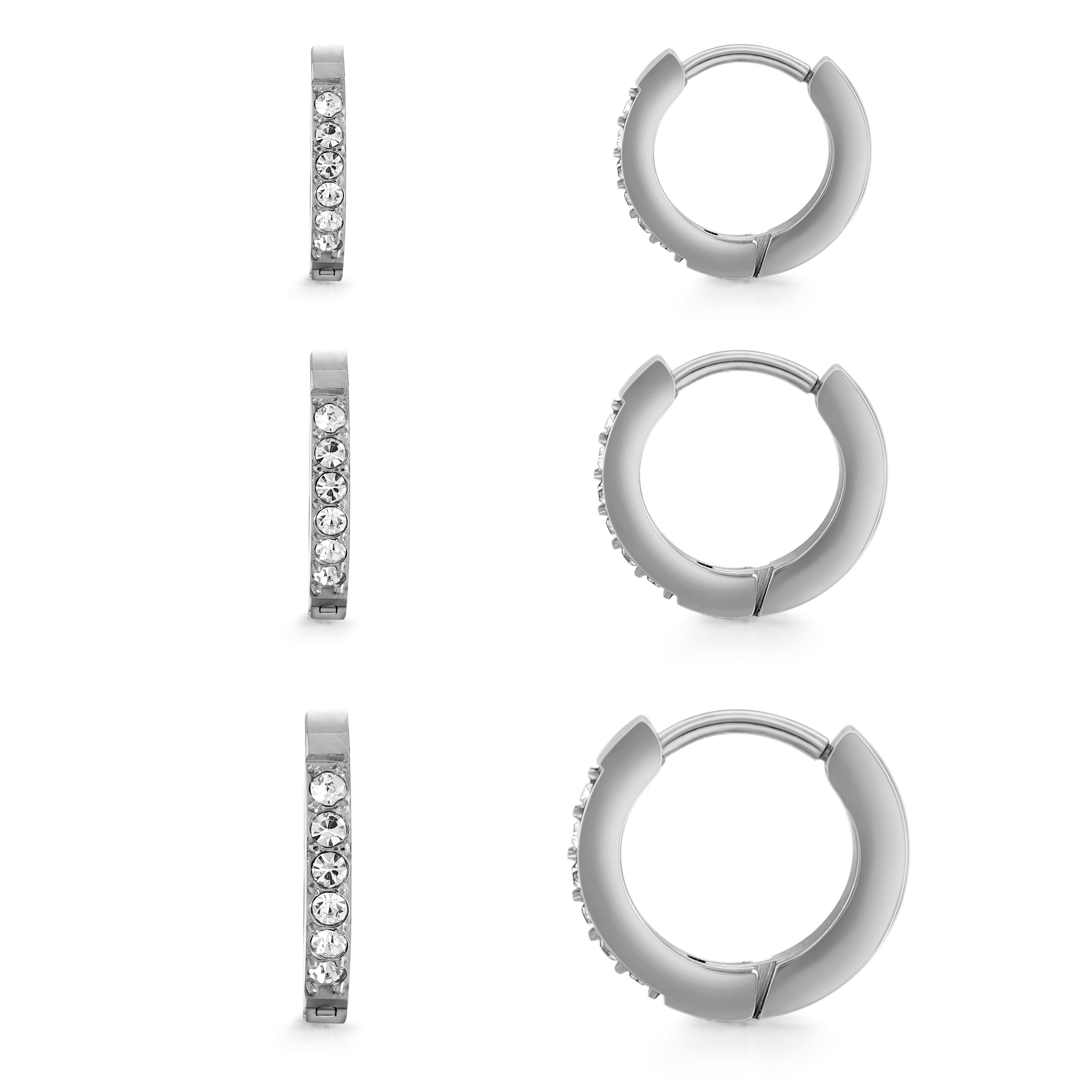 Diamond Hoops Silver 3-Pack