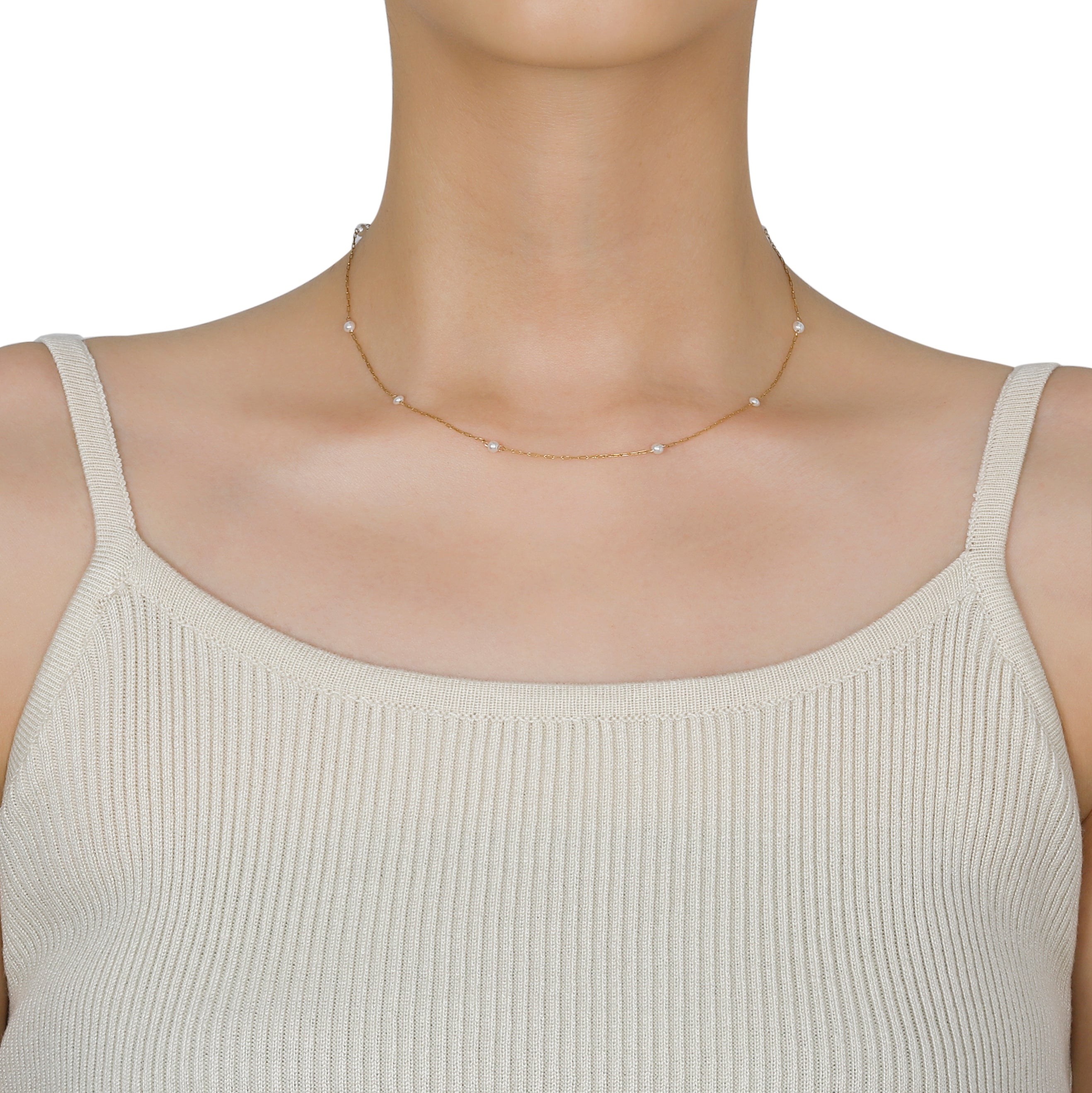 Thin Pearl Necklace Gold