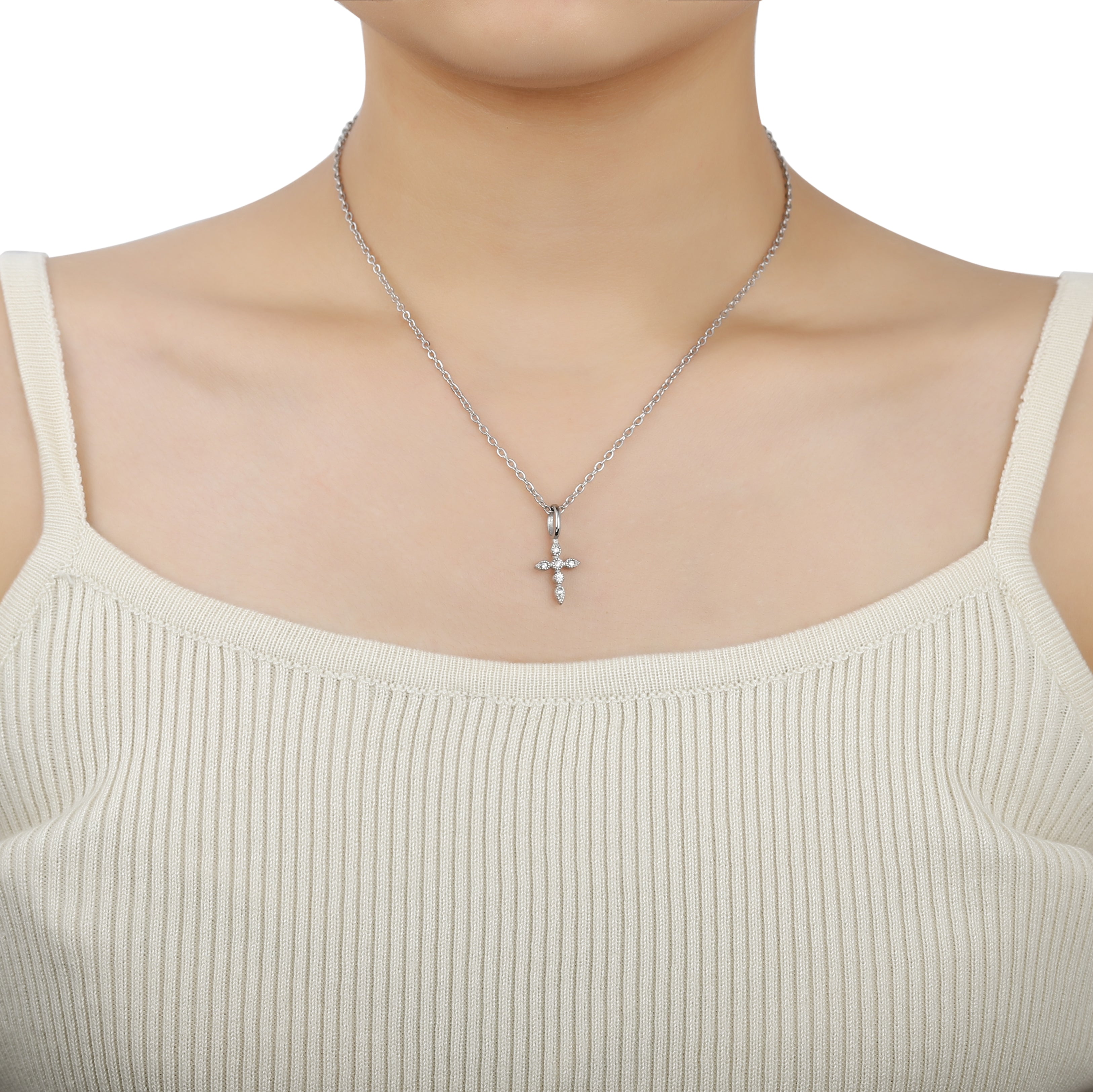 Diamond Cross Necklace Silver