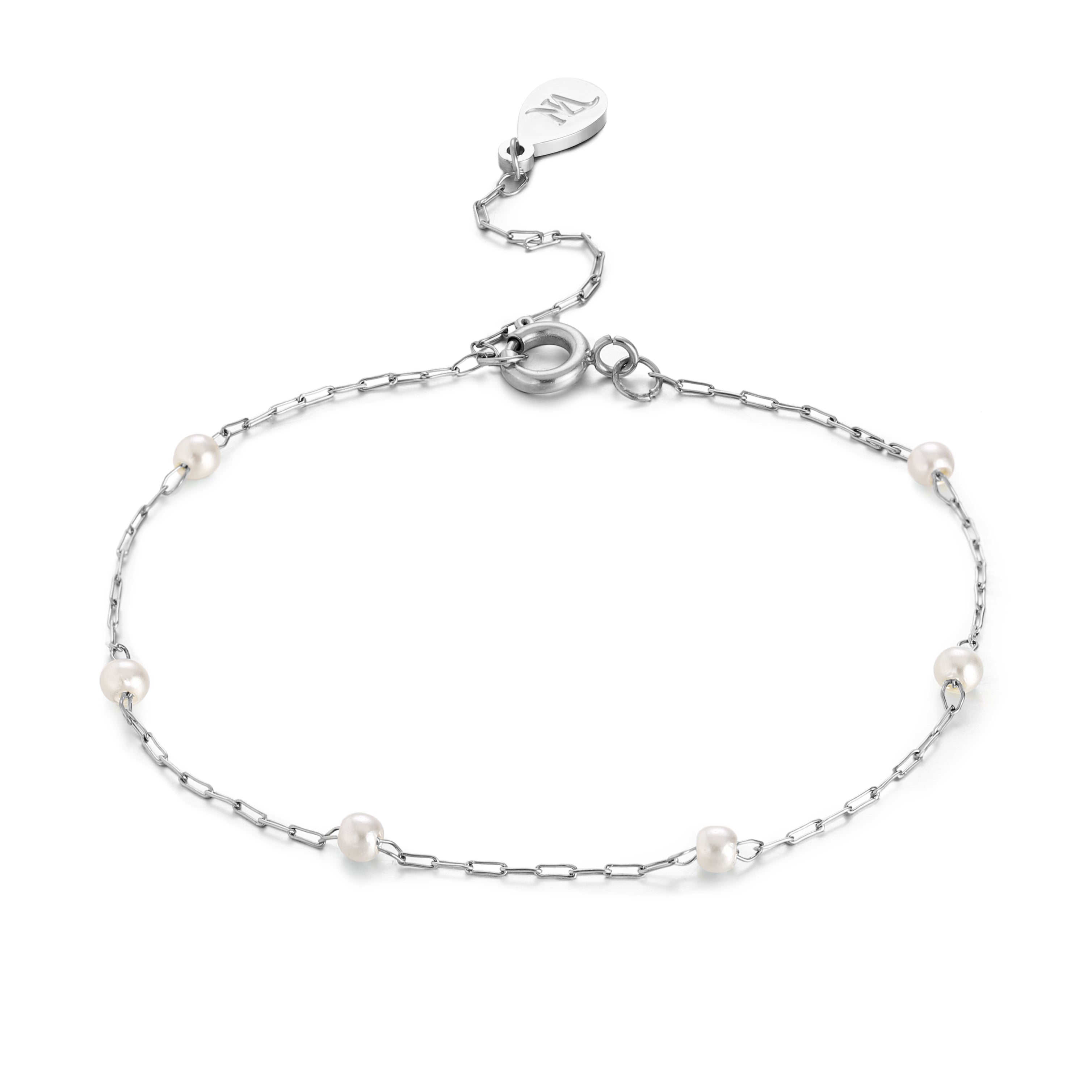 Thin Pearl Bracelet Silver